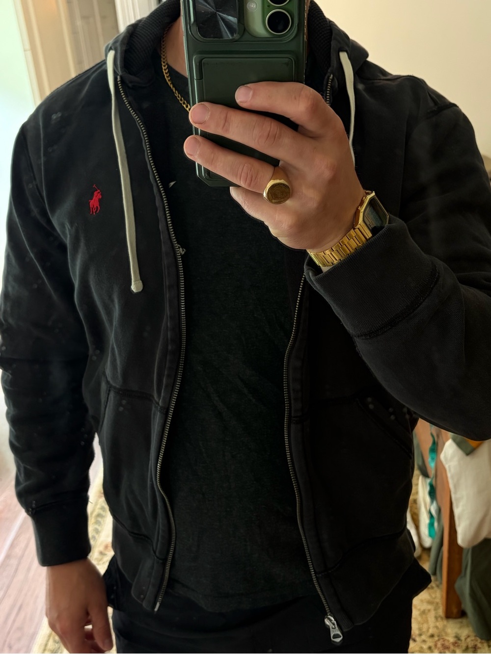 Ralph Lauren Black Zip Hoodie with White Drawstrings - Picture 6 of 6